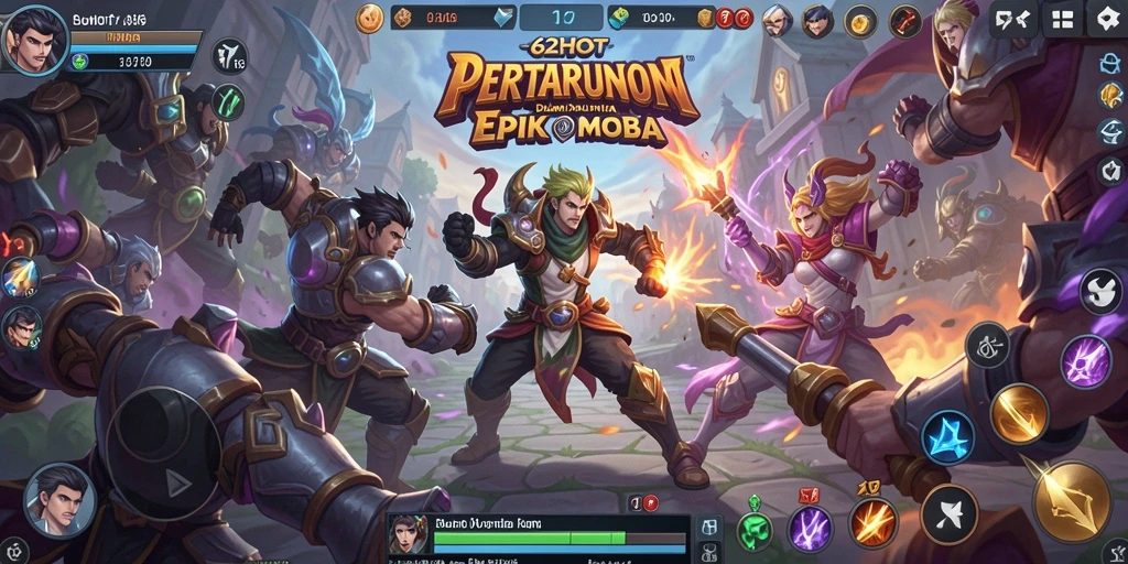 Tampilan dinamis aksi pertarungan dalam game MOBA.