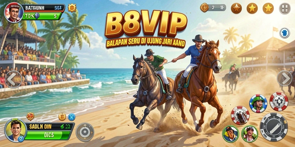 Screenshot gameplay B8VIP menampilkan aksi balapan yang mendebarkan.