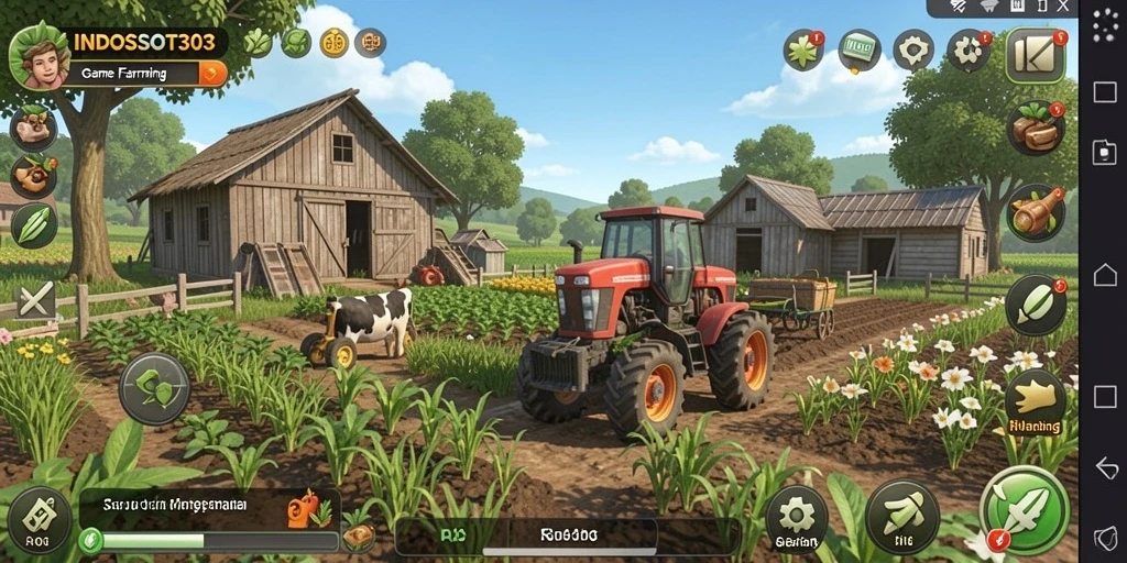 Screenshot gameplay INDOSLOT303 menunjukkan aktivitas bertani yang seru.