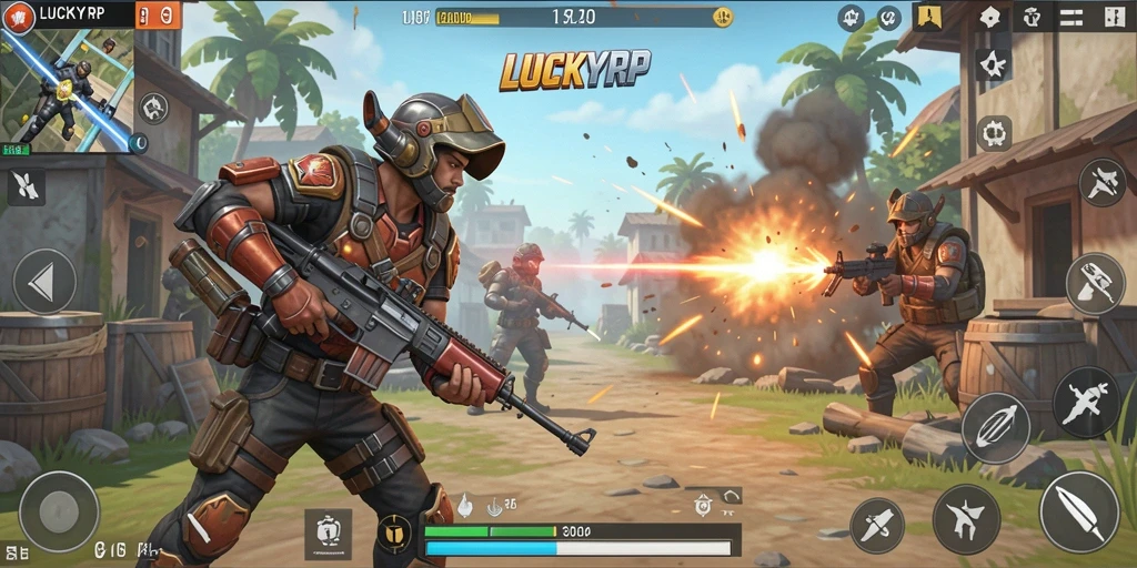 Screenshot gameplay LUCKYRP menampilkan aksi pertarungan seru di arena.