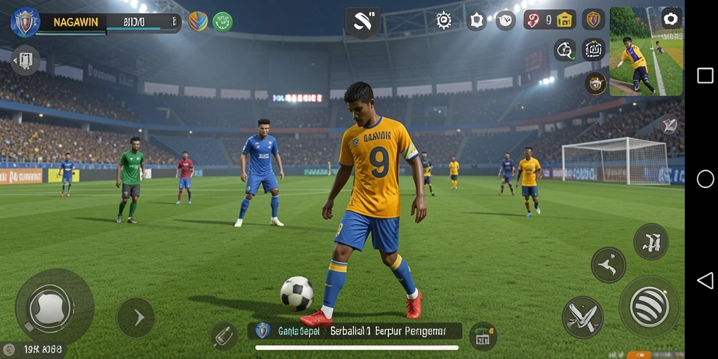 Tangkapan layar NAGAWIN menampilkan aksi seru di lapangan sepak bola.