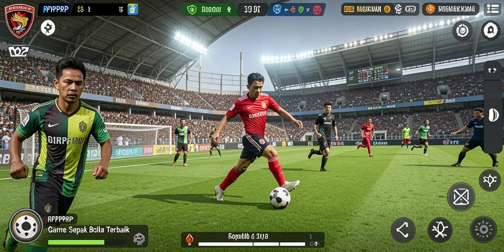 Tampilan gameplay RPRPRP menunjukkan aksi seru pertandingan sepak bola.