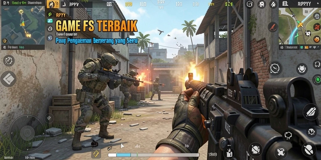 Screenshot gameplay RPYYY menampilkan aksi pertempuran seru di medan perang.