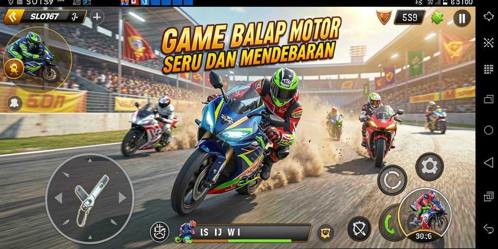 Tampilan gameplay SLOT367 yang menampilkan aksi balap motor yang mendebarkan.